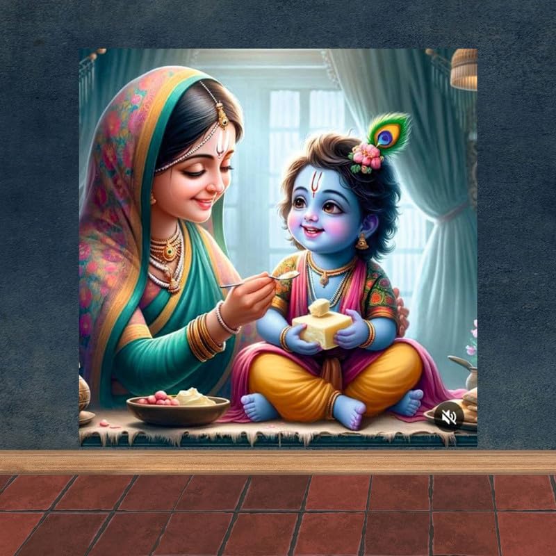 Image of British Terminal Cute little Bal Gopal Baby God Krishna| Kanha Ji | Laddu Lord Makhan Chor Painting Religious Poster for Pregnant Women for wall (matt thin vinyl,sticker,multicolor,unframed)| bj232