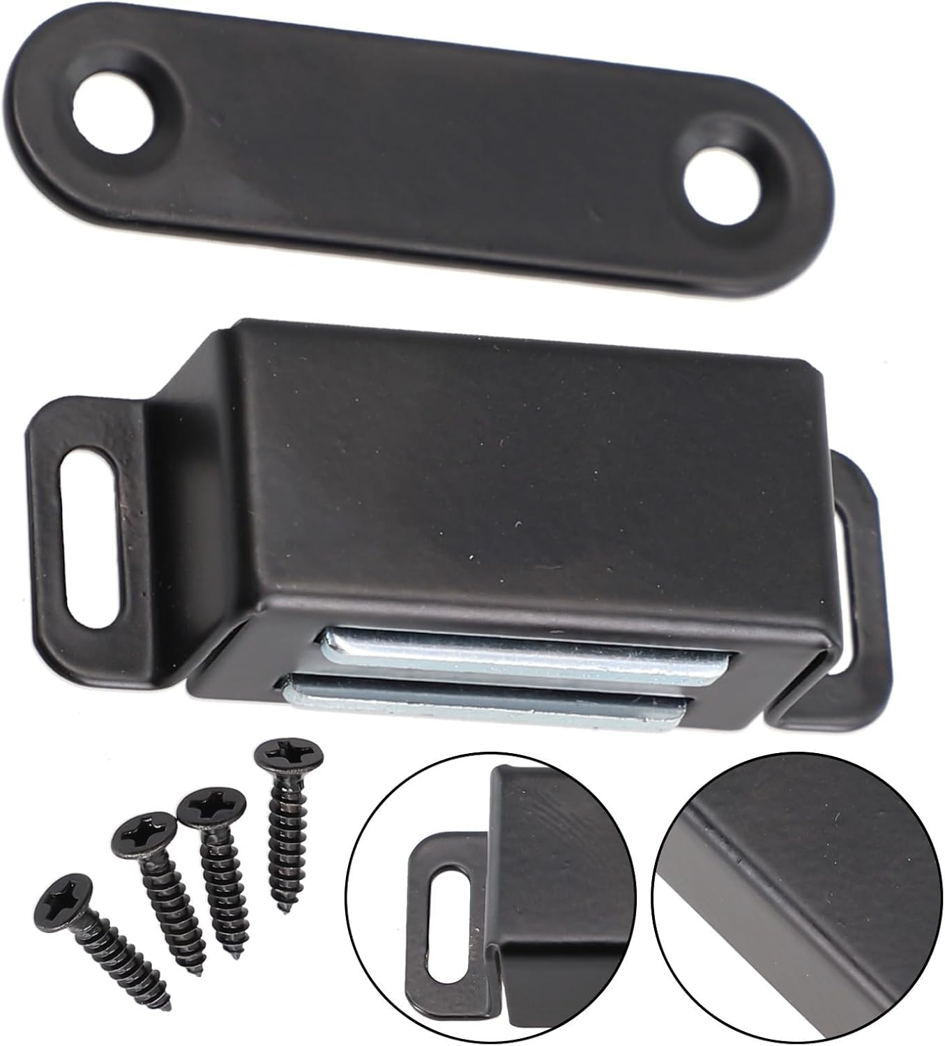 Heavy Duty Magnetic Cabinet Latch 40kg Hold, 304 Stainless Steel Door Catch for Cupboard Glass Sliding Doors, Black Finish with Screws for Home RV Boat Outdoor Use(S)