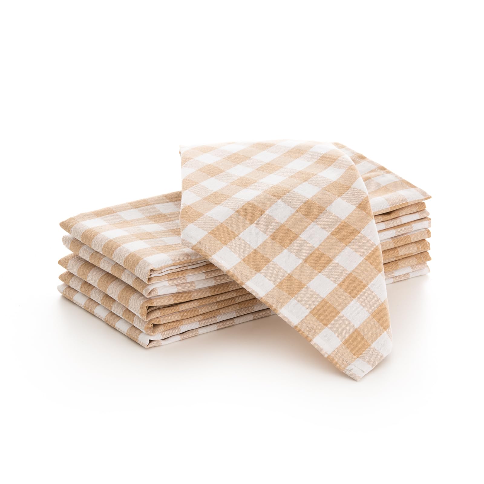 Gamusi Cream Vichy Checked Fabric Napkins - Pack Of 6 Resistant Cotton For Events, Celebrations, Parties, Catering - 45 X 45 Cm, Beige