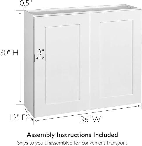 Miniatura 120 de Brookings Shaker - Armario de cocina de pared sin ensamblar W2736, 27 ancho x 12 profundidad x 36 alto, pintado blanco con Sherwin Williams®, madera