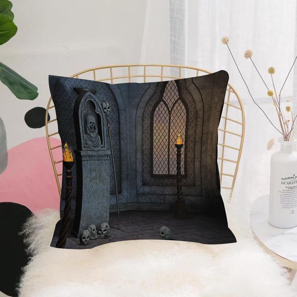 HYMSXW Cushion Cover,Throw Pillow Case Home Decorative for Living Room Bedroom Sofa Chair 20X20 Inch,Gothic Decorations, Gothic Landscapes Mystical Spooky Moonlight Darkness Skulls,Pillowcase 50X50cm