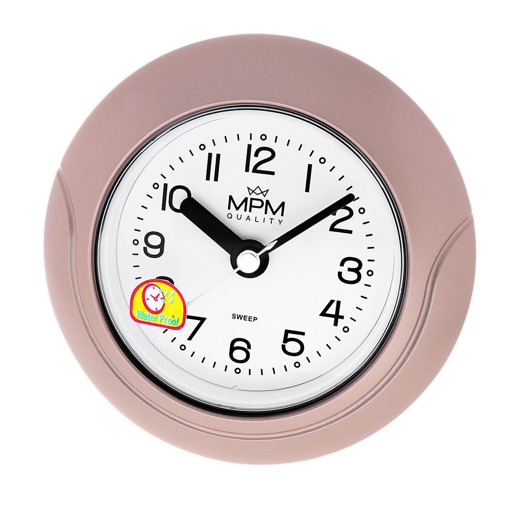 MPM Quality Horloge Salle De Bain Plastique 135mm - Étanché 3-5 ATM, Quartz Silencieux, Argent