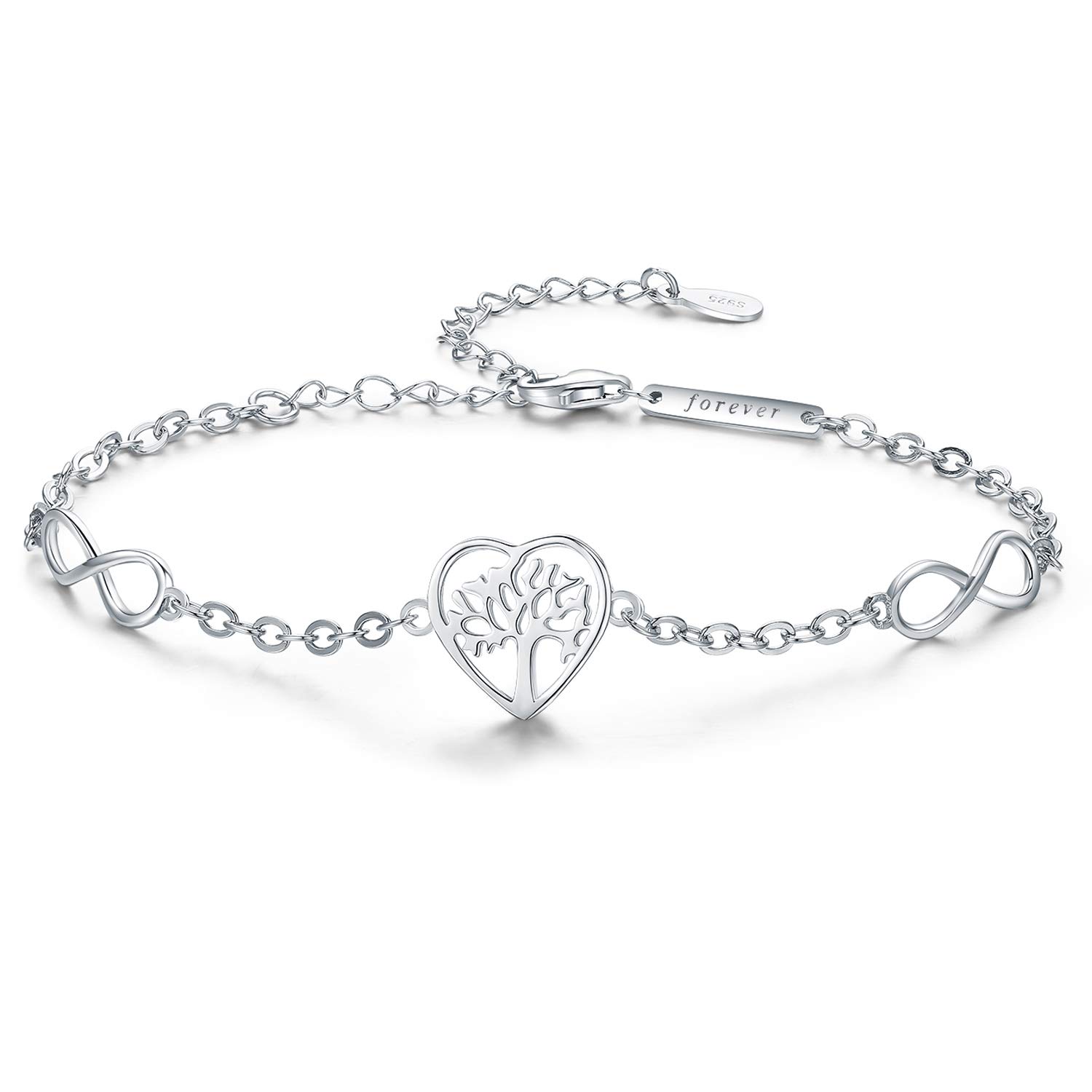TANGPOET Baum des Lebens Armbänder Damen Sterling Silber 925 Herz Lebensbaum Armband, Verstellbares Freundschaftsarmbänder, Schmuck Geschenk für Frauen Mädchen Freunde