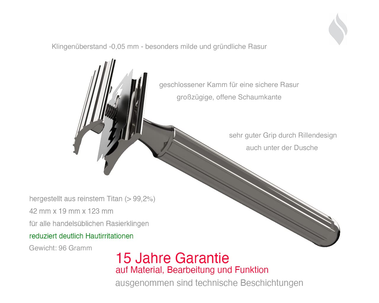 Titanium Rasierhobel – Präzisionsrasierer aus massivem Titan – Gewinner German Design Award 2022 – CNC‑gefräst & handpoliert –Made for Design Lovers