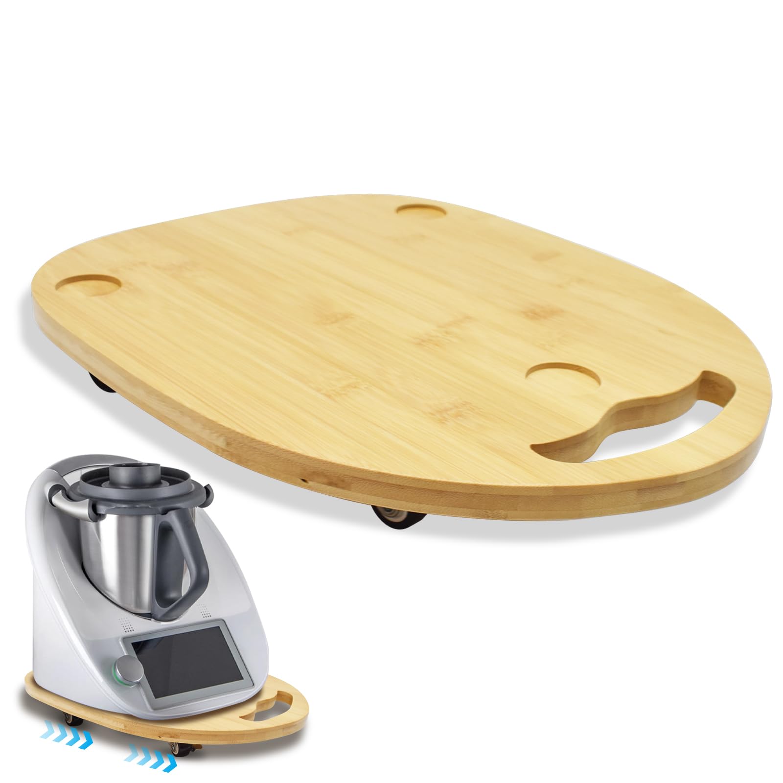 Tavola Scorrevole Per Bimby TM6/TM5 - In Legno Di Bamb&ugrave;, Con Rotelle E Maniglie