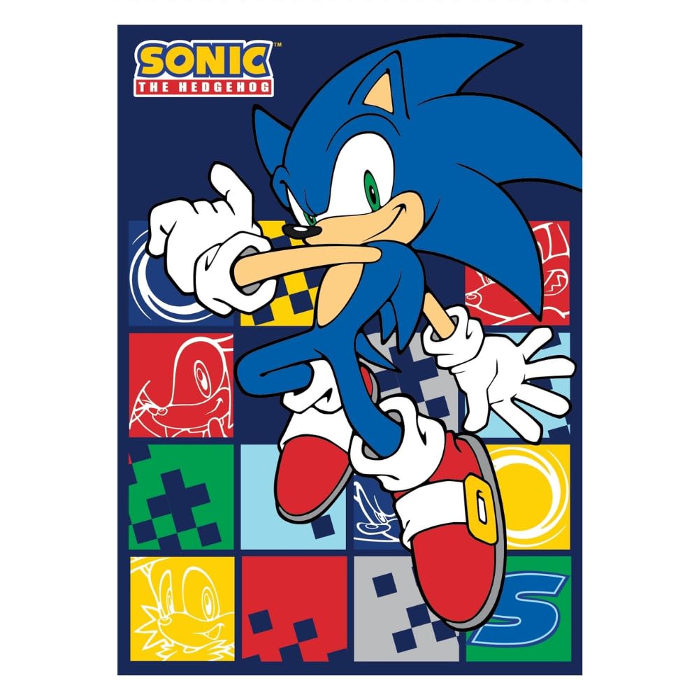 Manta Polar Invierno Infantil 100x140cm – 100% Poliéster, 160 gr/m², Suave y Ligera – 19 Diseños (Sonic)