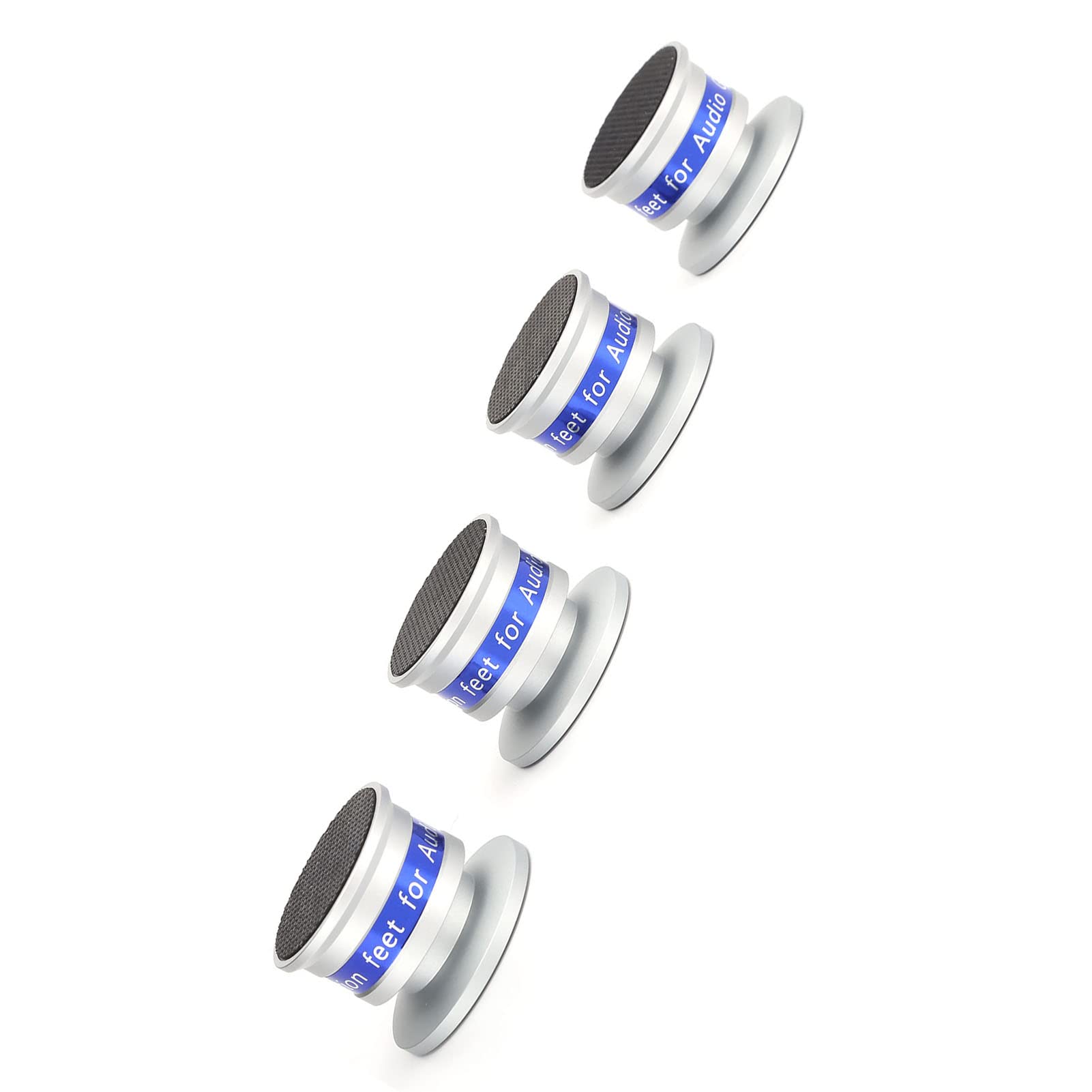Preffair Piedini Isolanti con Cuscinetti Antivibranti per Giradischi, Amplificatori e Altoparlanti - Lega di Alluminio e Ottone - 4 Set, 45 Mm X 33 Mm (SILVER)