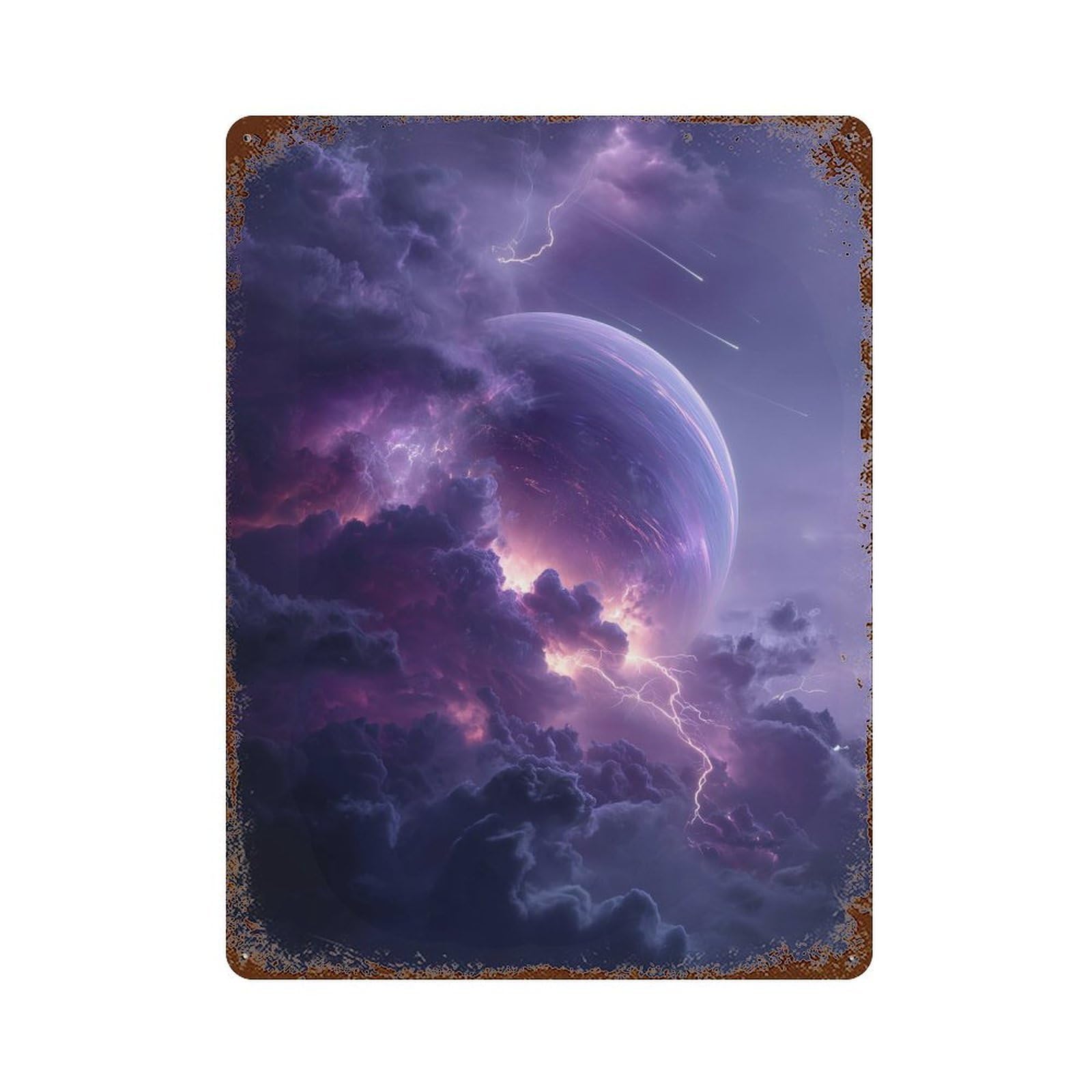 Cosmic Storm Clouds Lightning Distressed Metal Wall Sign 15.7"x11.8", Ideal for Patio, Garden Room And Bar Decor