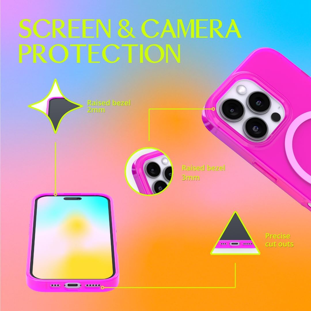 FELONY CASE for iPhone 16 Pro Max - Neon Pink Crystal Clear Phone Case, Compatible with MagSafe - 360° Shockproof Protective Cases Designed for Apple iPhone 16 Pro Max - Image 4