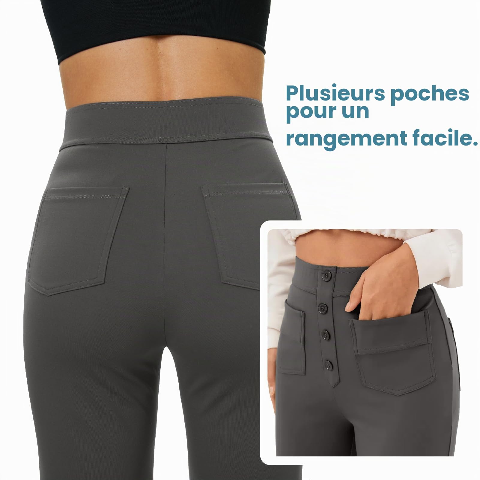 Glacspyg Yoga Pantalons Femmes Taille Haute de Survêtement Bouton Droite avec Poches élastique Pantalon décontracté