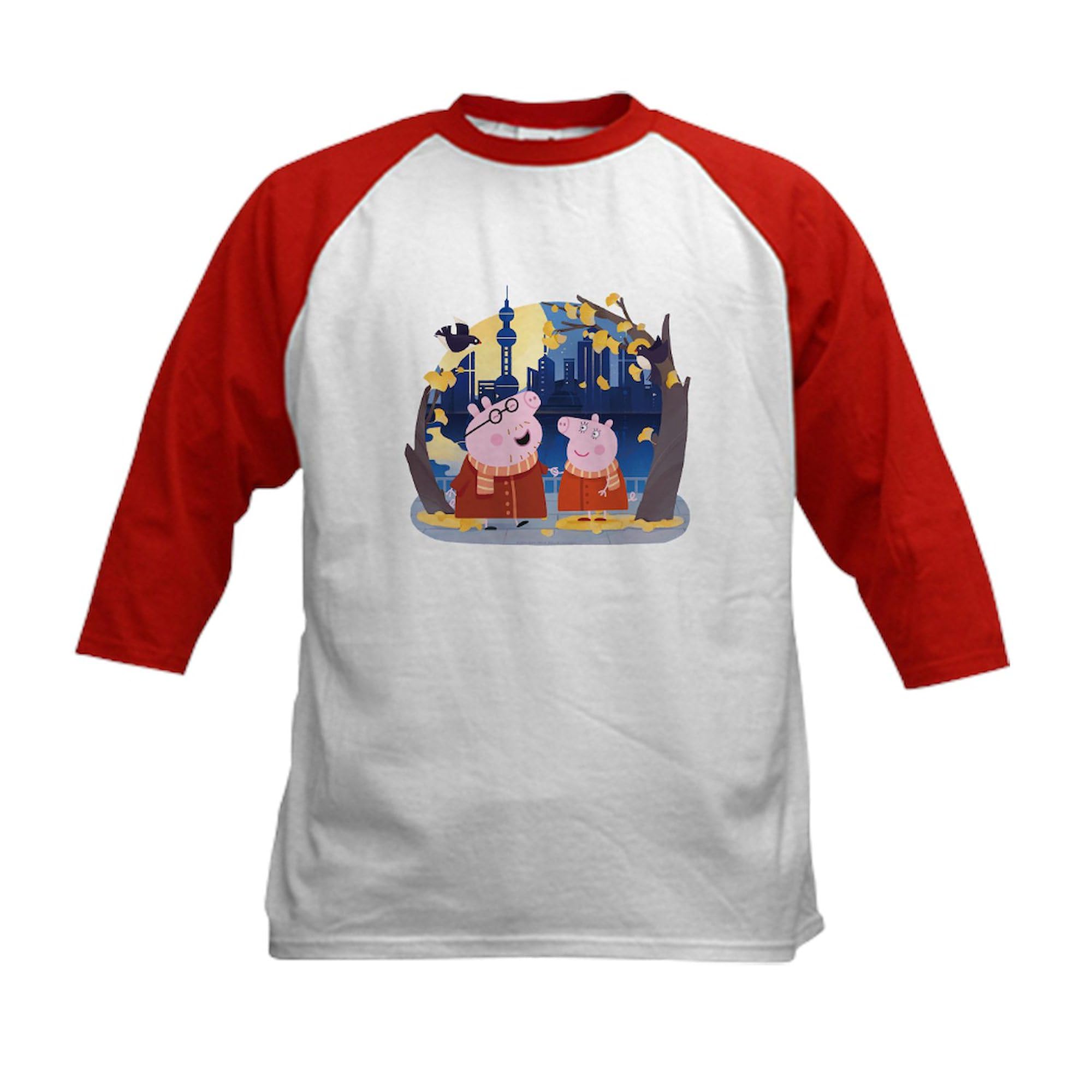 CafePress Daddy Pig City Nights Baseball Jersey Kids Cotton Baseball Jersey, 3/4 Raglan Sleeve Shirt Red/White
