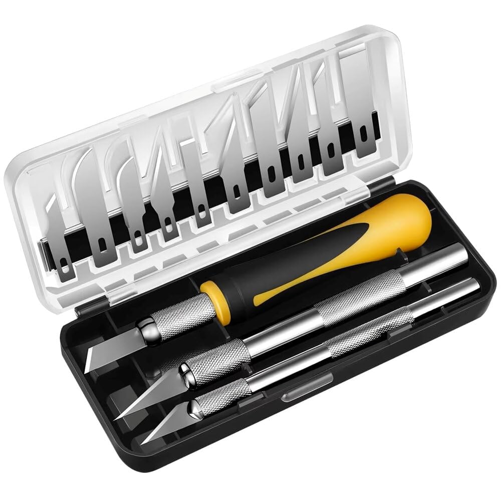 VIDOO 16PCS Craft Knife Set SK5 High Carbon Steel Precision Hobby Art Kit with 13 Blades Replaceable Handles for Carving Cutting Trimming and Crafting