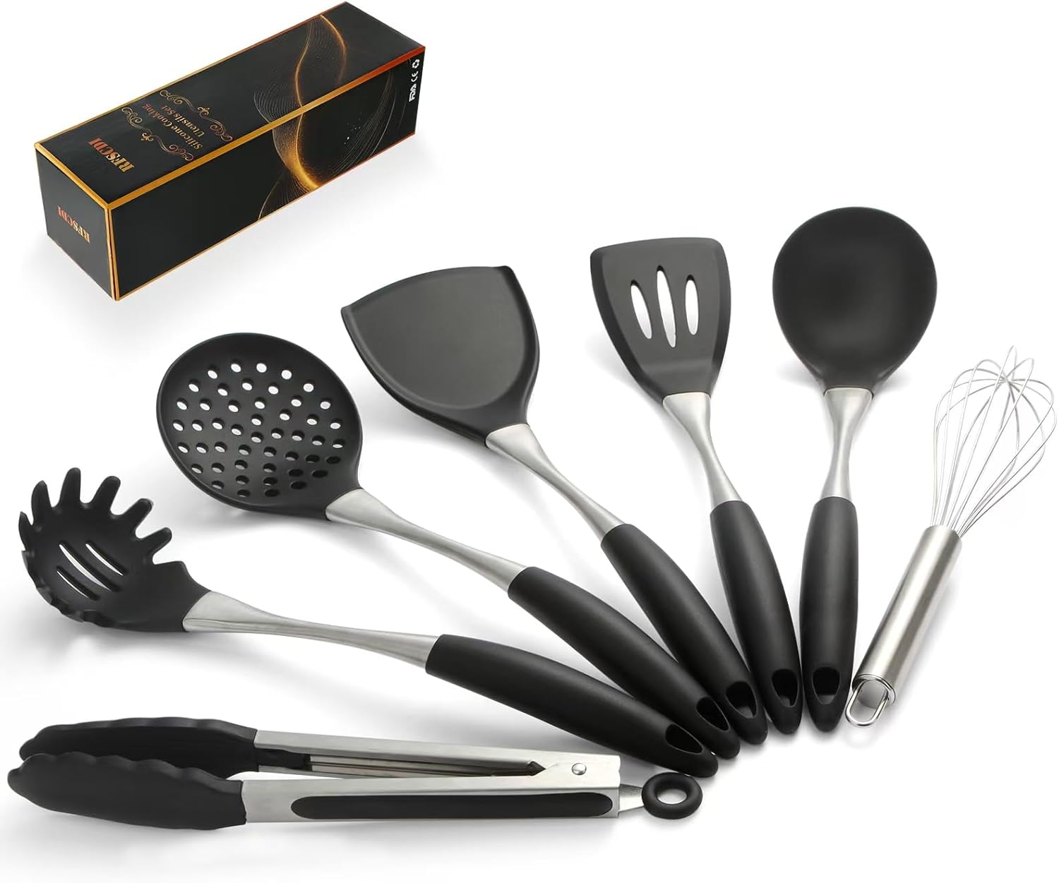 Premium Black Silicone Cooking Utensils Set – Non-Toxic, Heat Resistant& Non-Stick Kitchen Utensils Set with Spatula, Spoon, Whisk, Tongs, BPA Free, Dishwasher Safe, Black Premium Black Silicone Cooking Utensils Set – Non-Toxic, Heat Resistant& Non-Stick Kitchen Utensils Set with Spatula, Spoon, Whisk, Tongs, BPA Free, Dishwasher Safe, Black