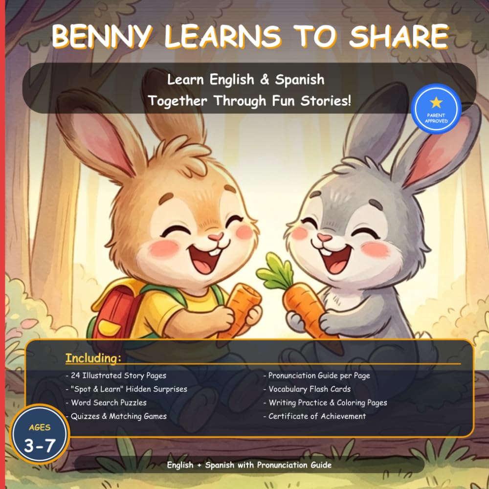 Benny Learns to Share: A Bilingual English-Spanish Picture Book for Kids Ages 3-7 (Benny the Bunny Bilingual Stories)