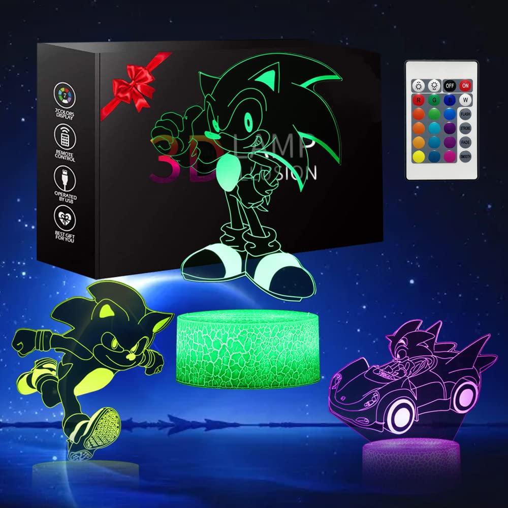 3D Anime Night Light -LED Illusion Lamp 3 Patterns and 16 Color Change Decor Table Lamp with Remote Control, Creative Birthday Christmas Gifts for Boys Girls