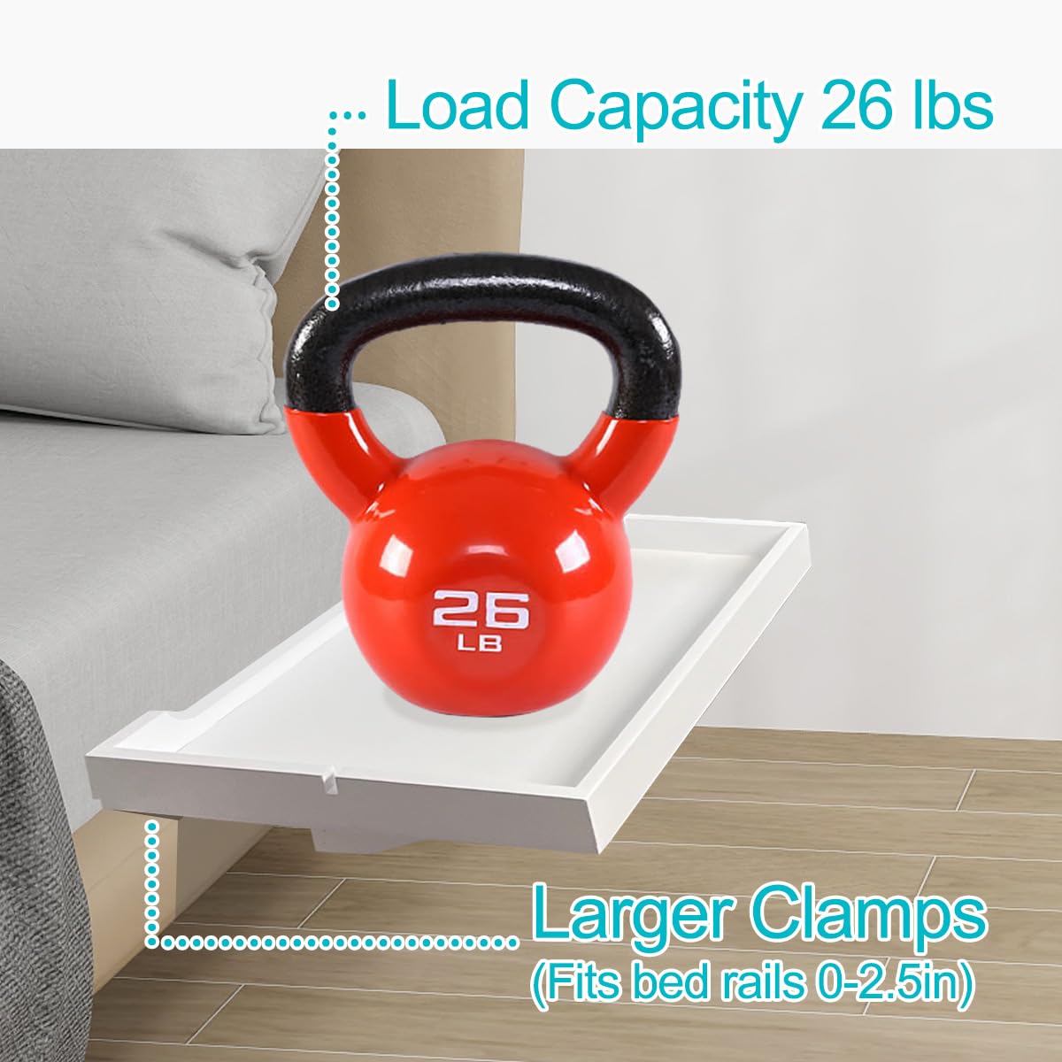 Bedside Shelf, Bunk Bed Shelf Clip On Nightstand Snack Organizer, Bed Side Table Tray College Dorm Room Essentials(White)