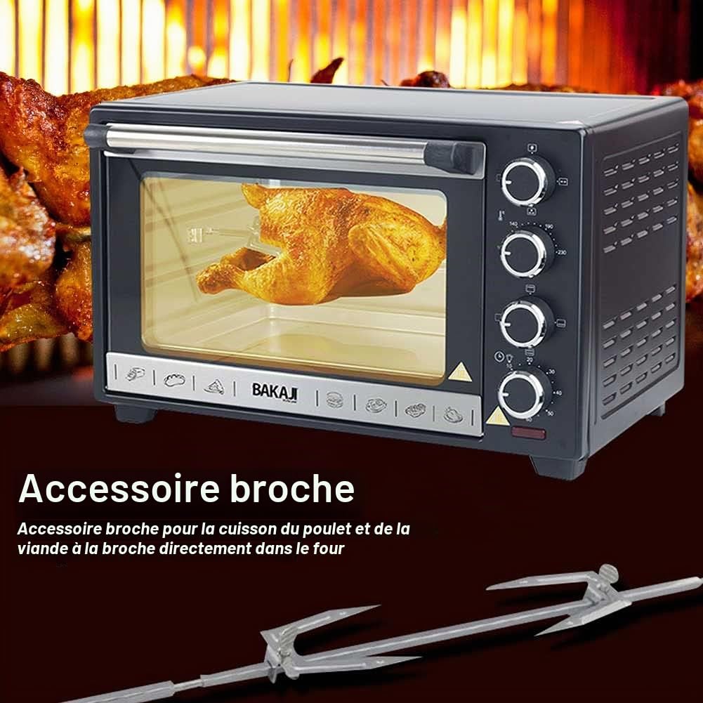 Bakaji Four électrique avec ventilation, capacité 48 litres, puissance 2000 W, température jusqu'à 230°, 4 fonctions avec lumière intérieure, fonction minuterie rotative
