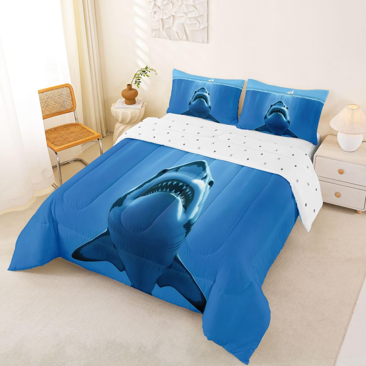 Homewish Cool Great White Shark - Set copripiumino singolo in poliestere
