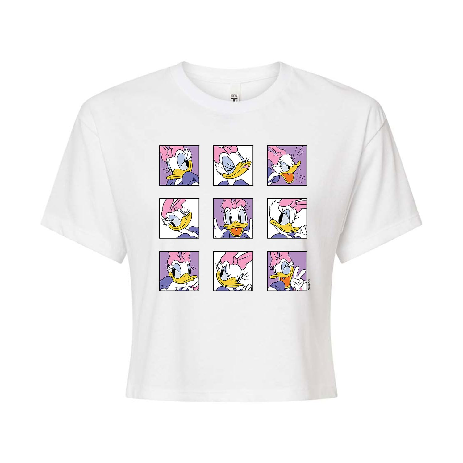Disney Mickey & Friends - Daisy Emotions Grid - Juniors Cropped Cotton Blend T-Shirt