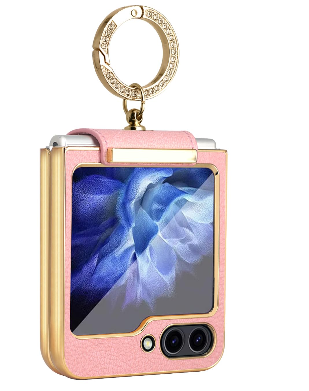 BOUNCEBACK Electroplated Case/Cover with Bling Diamond Ring & Hinge Cover for Samsung Galaxy Z Flip5 / Galaxy Flip 5 Case Cover - (Pink | Faux Leather) (B0CKC2YHYV) Amazon Price History, Amazon Price Tracker