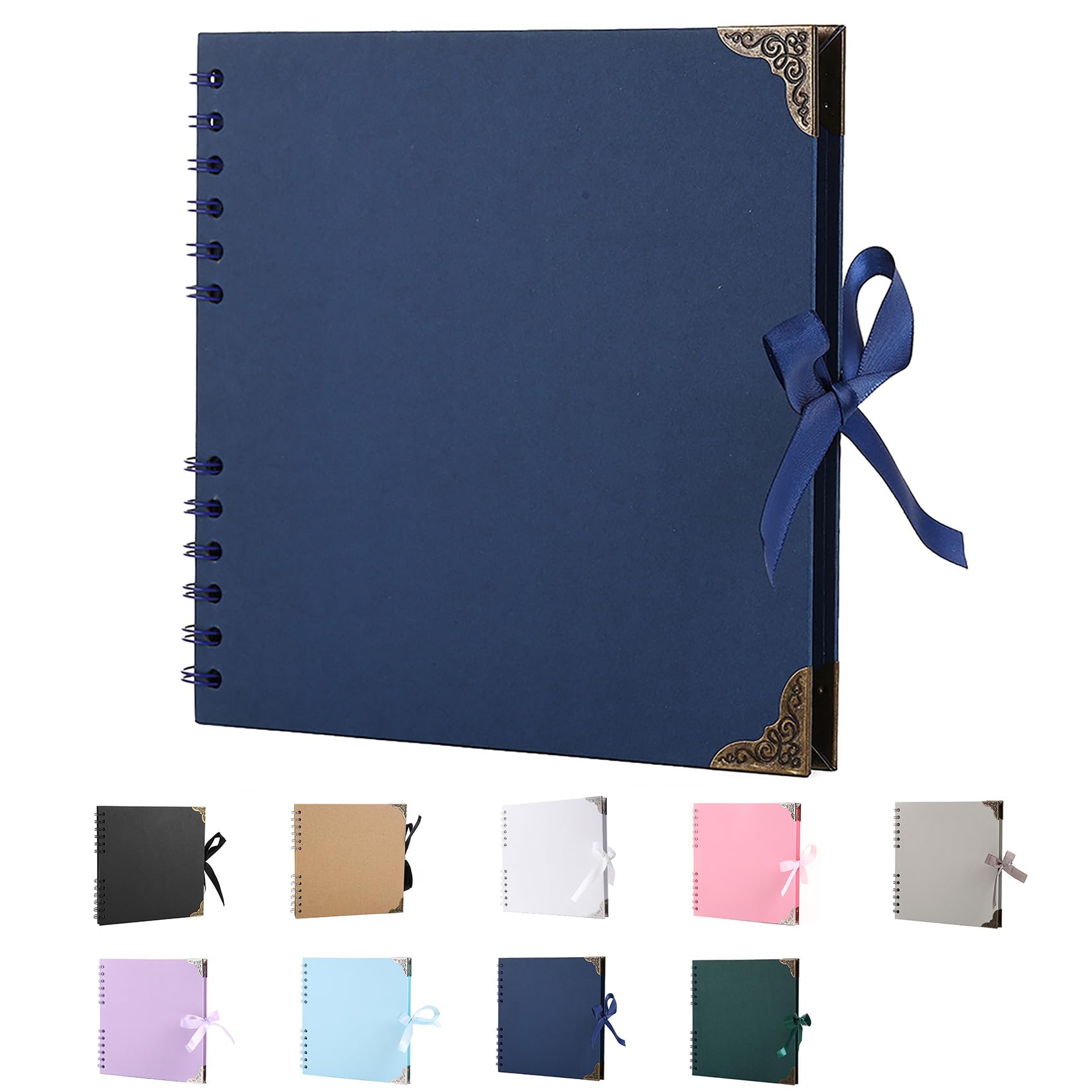 SHUBEIEUMI Scrapbook Photo Albums, 60 Pages Photo Book(20.5 x 20.5 cm), Scrap book with Ribbon Closure, Kraft Paper Scrap Book Ideal for Scrapbooking, Albums Arts and DIY Craft (Dark Royal Blue)