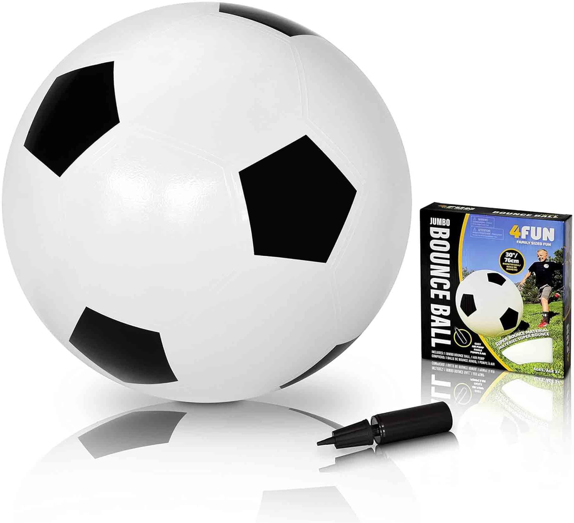 4FUN Jumbo Soccer Ball, 30" in Diameter - Durable Inflated Soccer Ball for Backyard Play, Birthday Parties, BBQs, or Trips to The Beach - Quick Deflation for Storage - Manual Air Pump Included