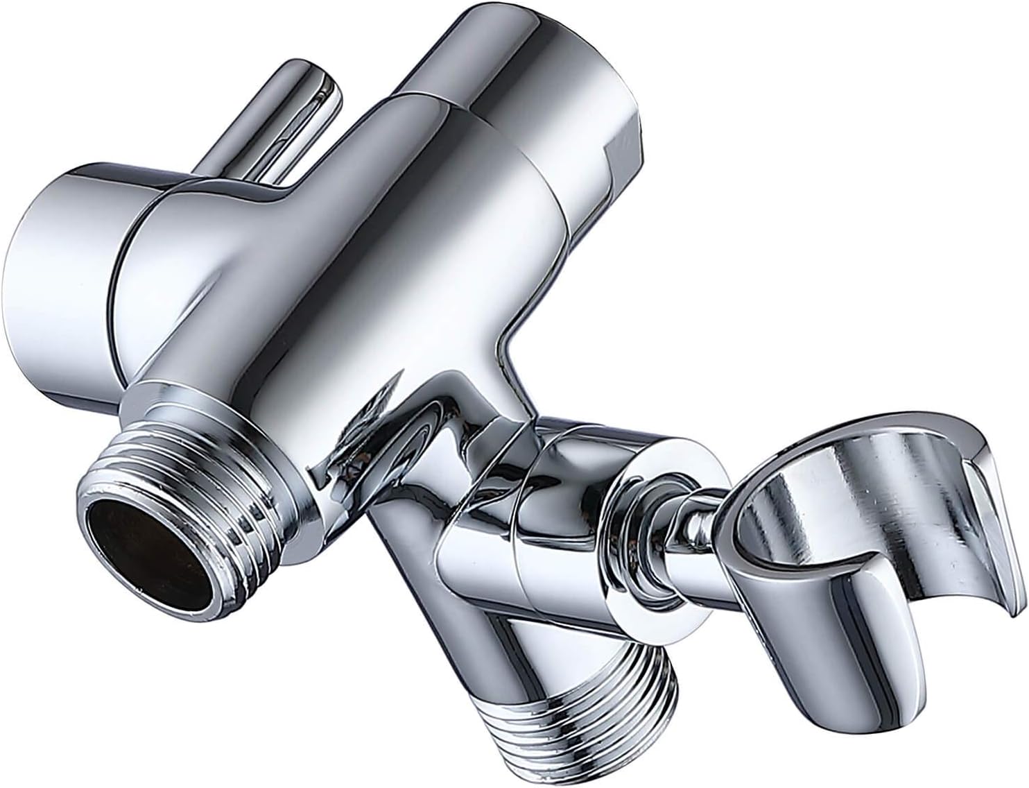G-Promise Solid Metal Shower Arm Diverter with Holder for Hand Held Showerhead and Fixed Spray Head, G 1/2 3-Way Bathroom Universal Diverter System Replacement Part (Polished Chrome)