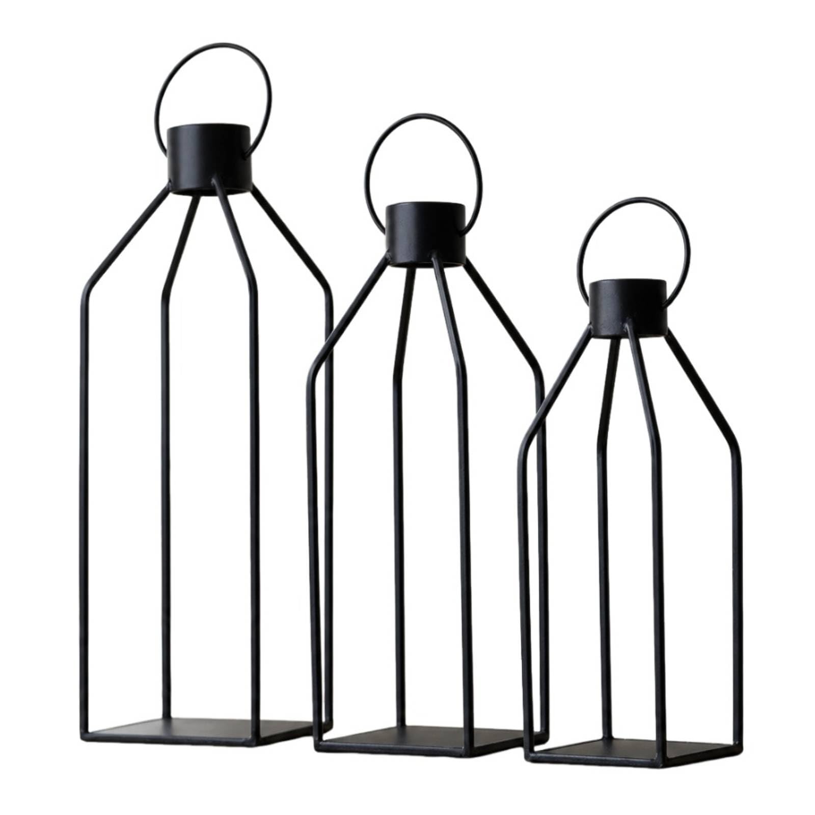 3 Pezzi Portacandele Geometrico | Moderno, Lanterna Geometrica, Elegante, per Patio, Nero