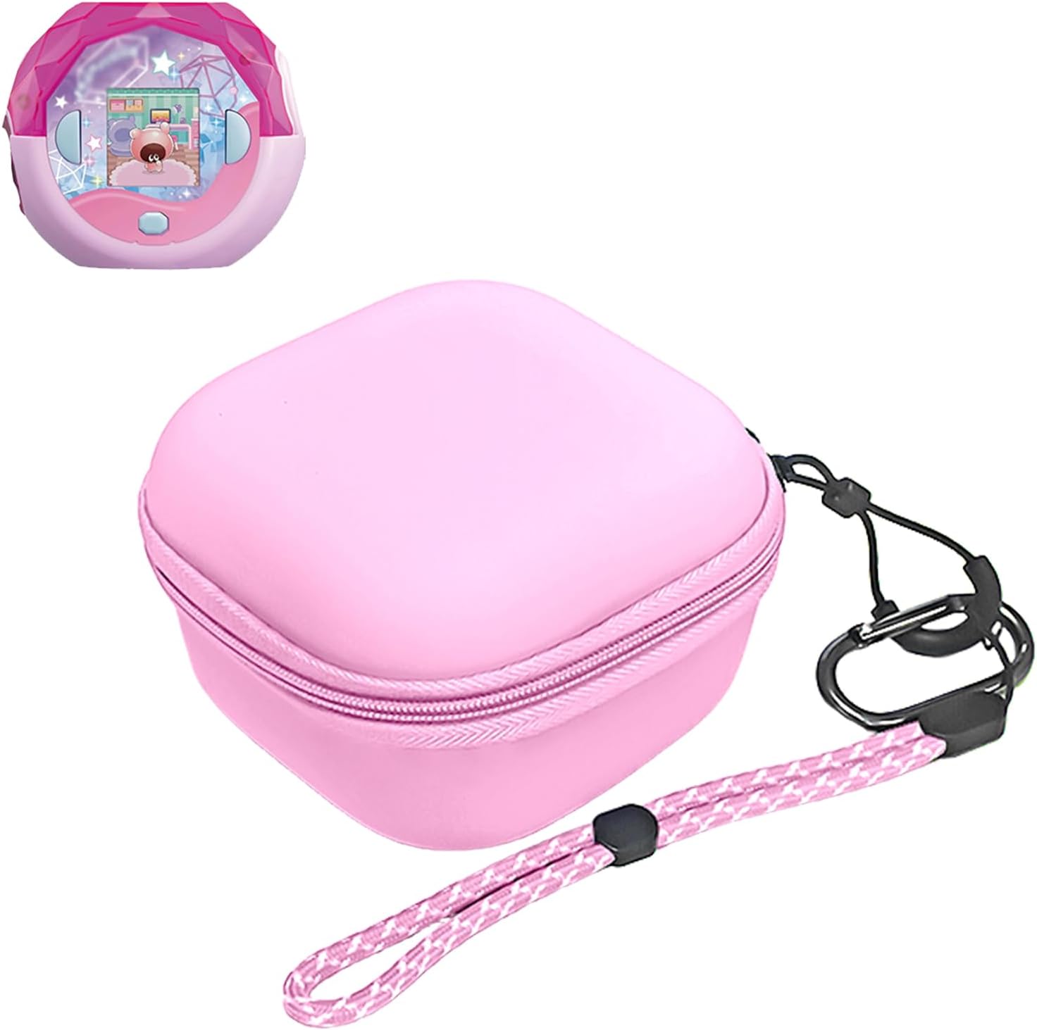 Carrying Case for Takara Tomy Punyrunzu Punisutaru(2025) Pet Game Machine & Accessories- Hard Shell Protective Portable Travel Storage Bag with Wrist Strap& Carabiner,Pink