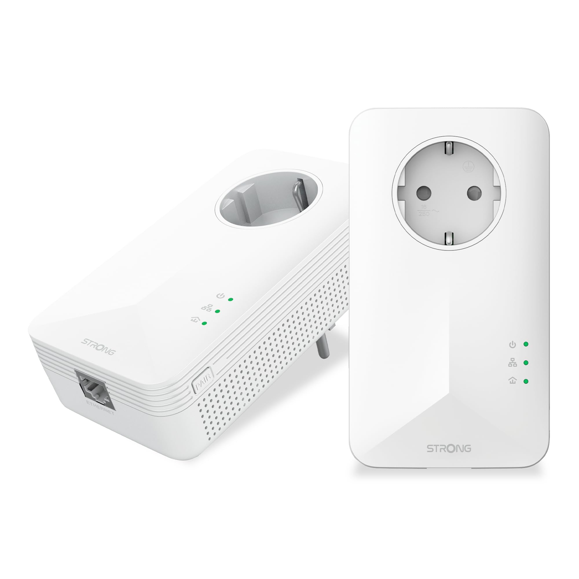 STRONG AV1000Mbps Kit Powerline con Pass Through, Presa Integrata, Ripetitore Powerline Ethernet HomePlug AV2, Porte Gigabit, Plug & Play, Risparmio Energetico, Compatibile con Router