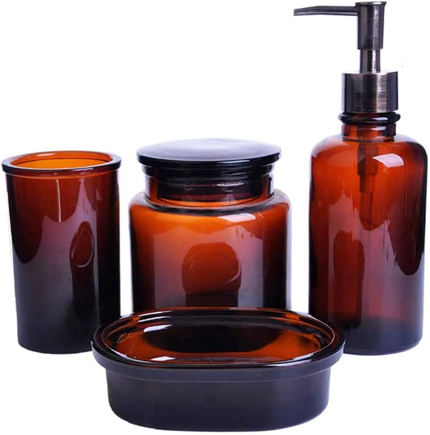 Juego de Accesorios de baño, Juego de baño de Vidrio de 4 Habitaciones, Distribuidor de lociones, Taza de Cepillo de Dientes, Olla de algodón, ama de Llaves.,C