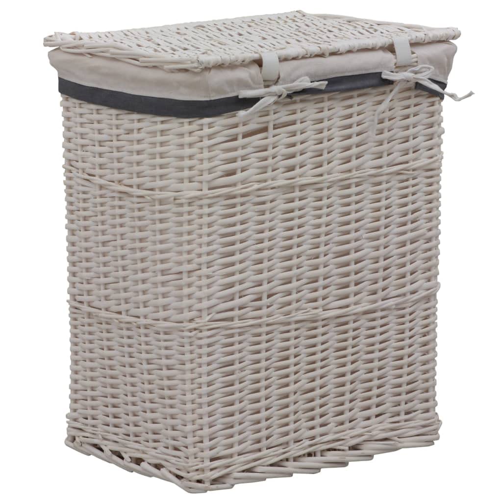 Wäschekorb Weiß Weidengeflecht aus Weide 43 x 34 x 57,5 cm Wäschesammler Wäschetruhe mit Deckel Tragegriffe für Badezimmer Schlafzimmer Haushalt zum Sammeln und Sortieren