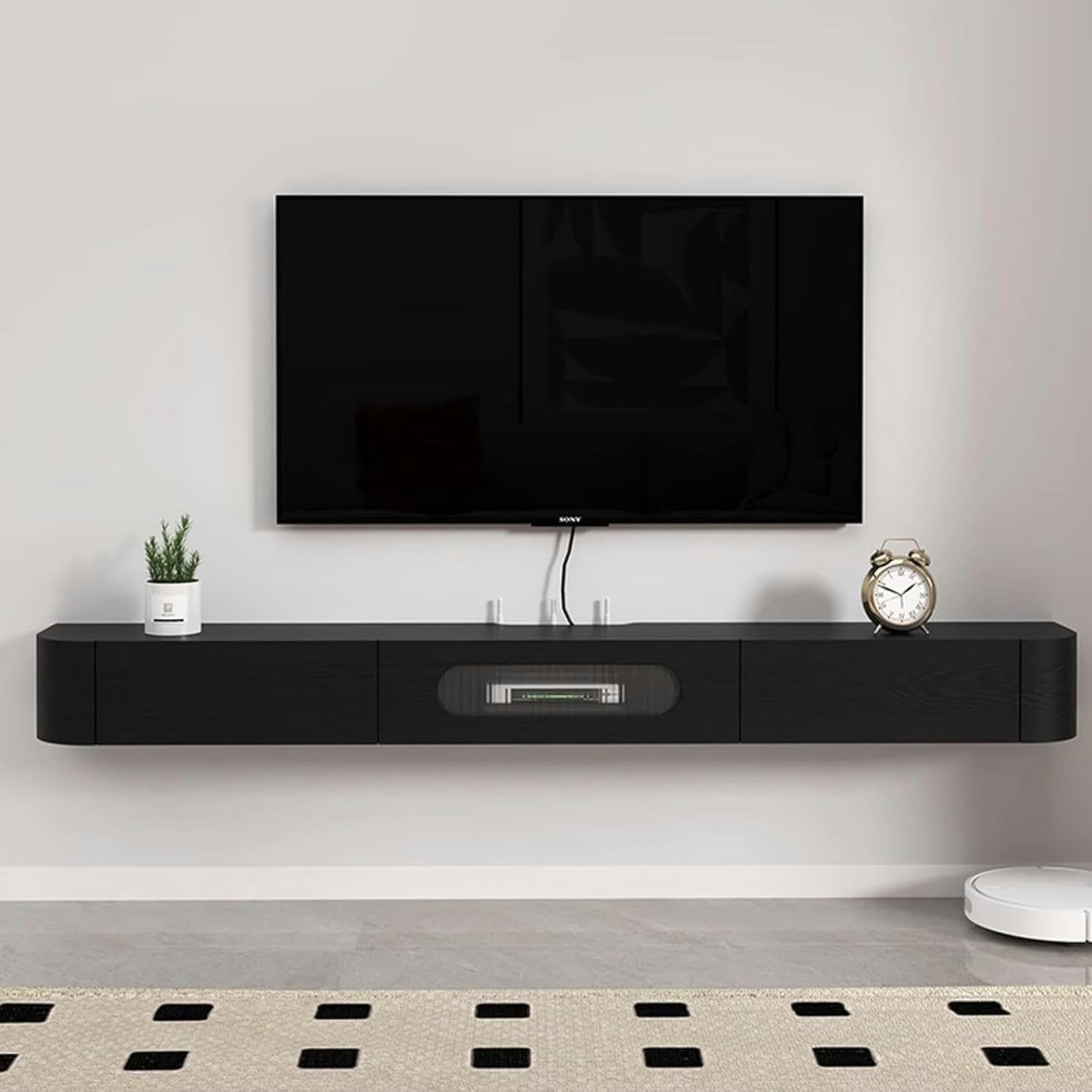 Banc TV suspendu 160 cm en bois au design épuré et contemporain