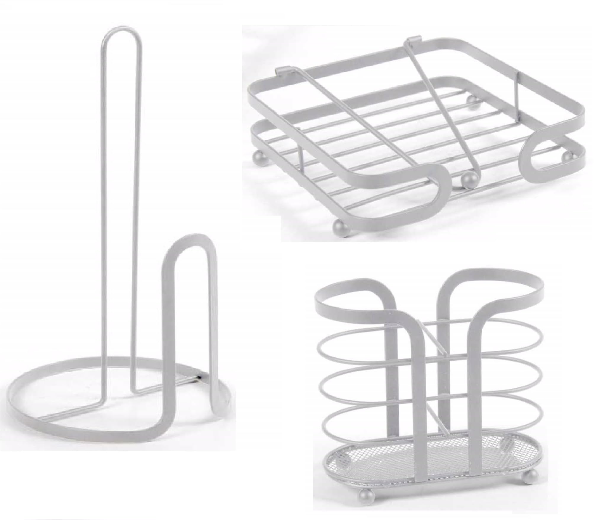 EDITACASA - Set 3 pezzi Porta Bicchieri, Porta Tovaglioli e Porta Rotolo - in metallo il set- kit segue uno stile moderno bianco