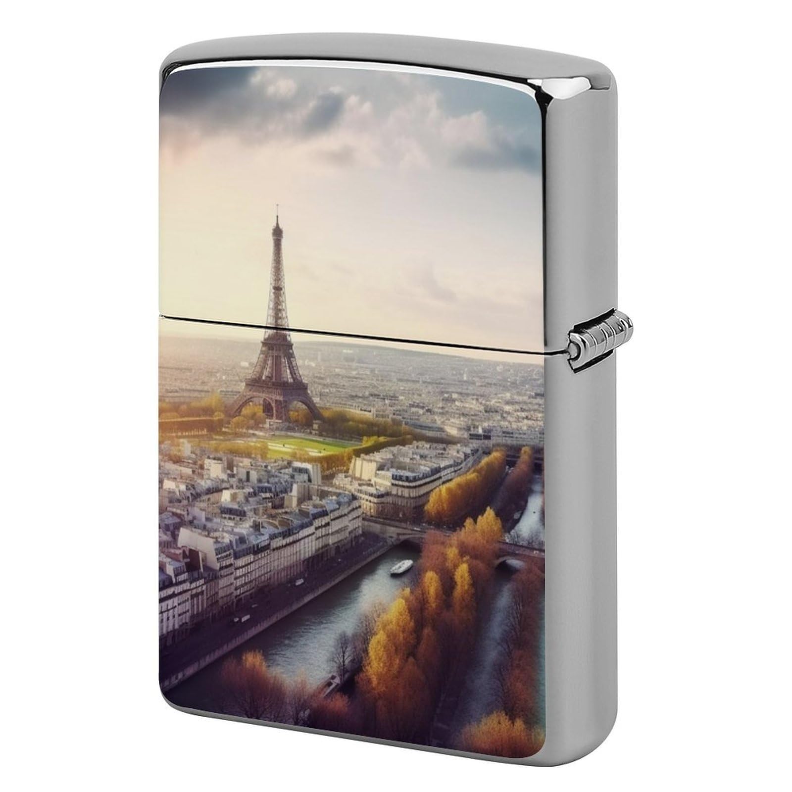Aerial View of Paris Cityscape Lighter Case Vintage Metal Lighter Cover Reusable Lighter Protective Sleeve Unique Design Personalized Lighter Sleeve Holder Against Dust and Scratches