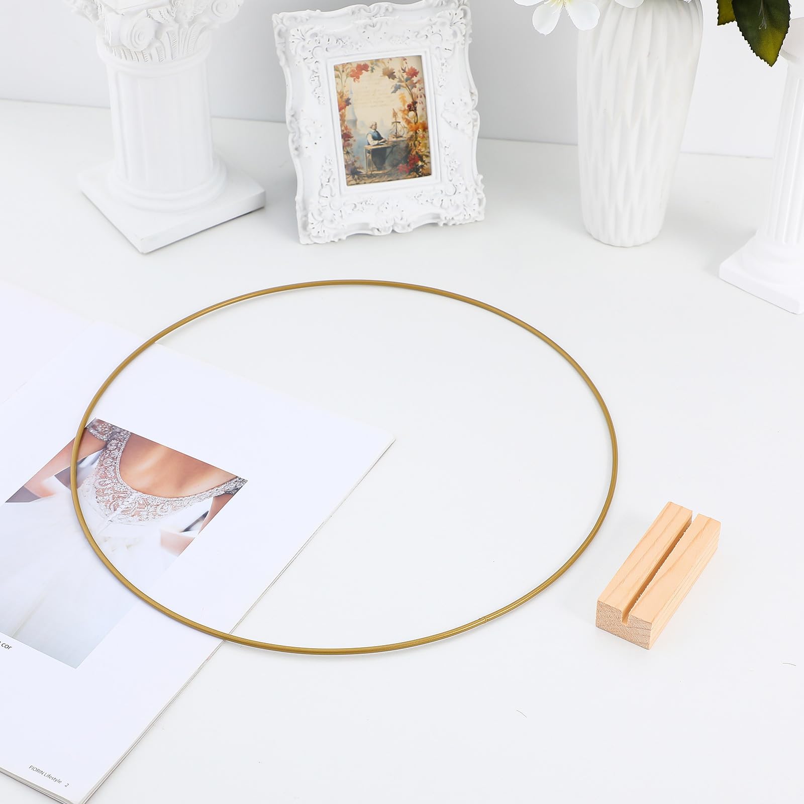 TEHAUX Aros Decorativos de Metal 10 Piezas 30cm con Base de Madera