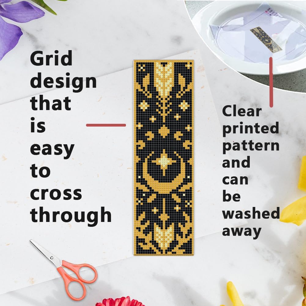 INFUNLY 6 Set Sun Moon Cross Stitch Bookmark Kit for Beginners Star DIY Cross Stitch Kits 8.54"x2.99" Pre-Printed Snake Stamped Embroidery Bookmark Kit with Instruction for Book Lovers Reader