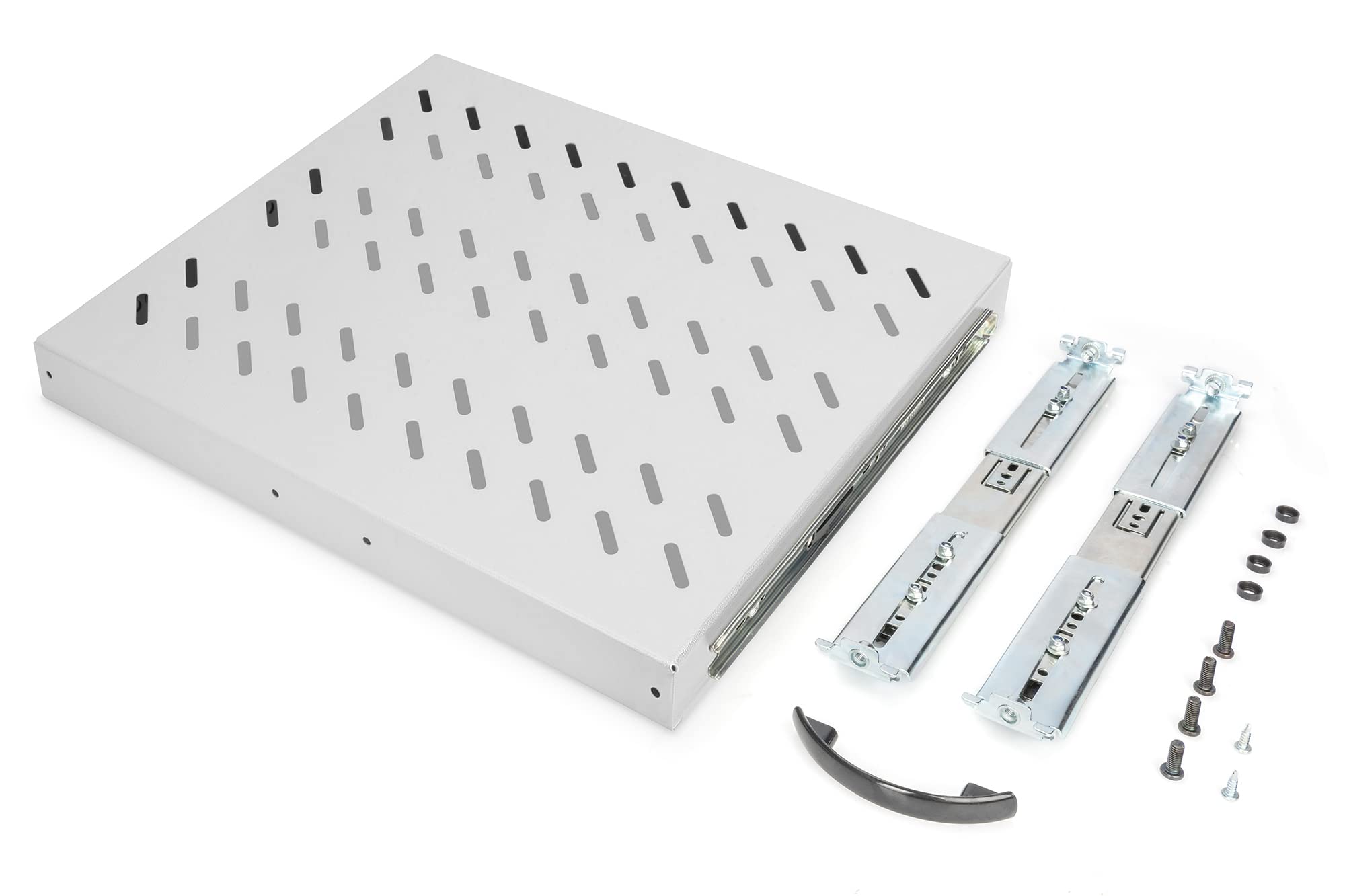 Digitus Ausziehbarer Fachboden - 19-Zoll - 1HE - Befestigung Vorne & Hinten - Traglast - Für Netzwerkschänke & Serverschränke - Ab 600 mm Schranktiefe - Grau – Bild 4