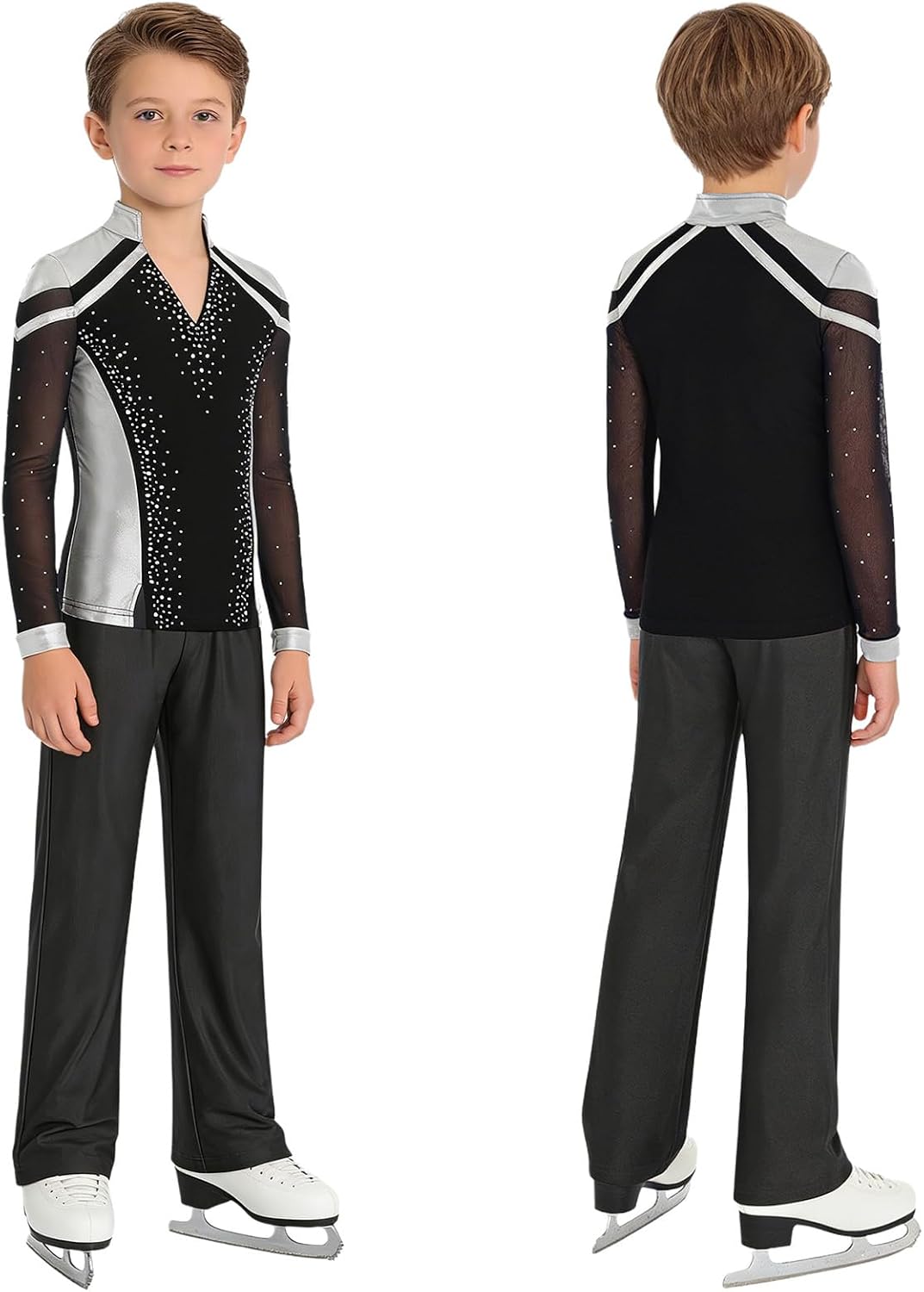 JEYPINMI Boys Gym Training Suit Tracksuit Figure Skating Costume for Competition Sport Workout Dance Outfits