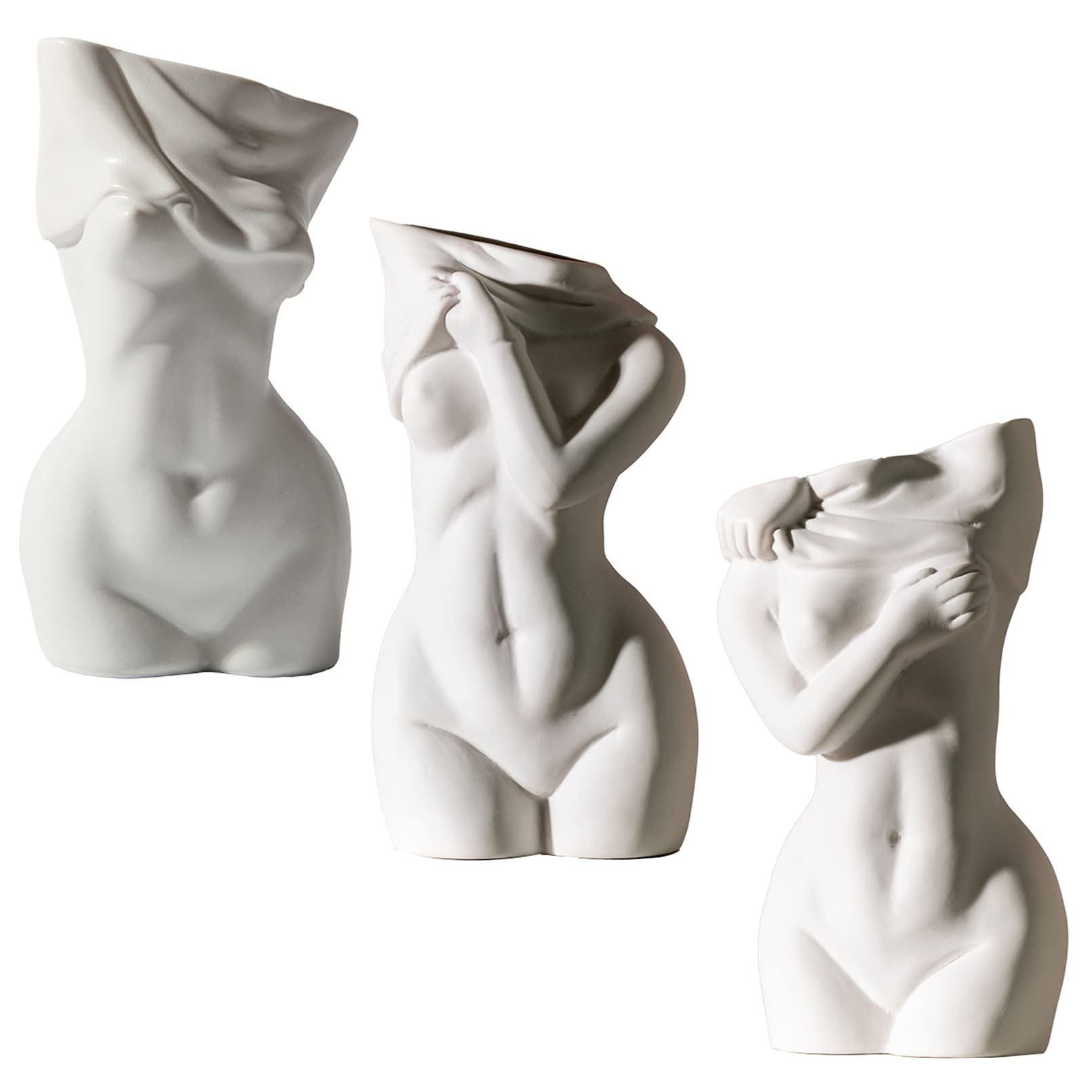 8 inch High Vases Set of 3 Modern White Ceramic Vase Decorative Flower Vase for Home Decor Living Room Bedroom and Dining Table Decoration,D