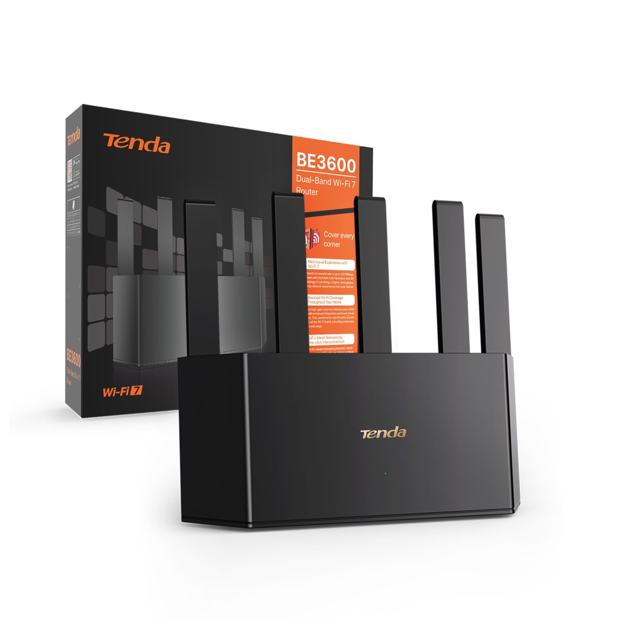 Tenda RE3L Routeur Wi-FI 7 BE3600 Double Bande, Wi-FI Maillé, Ports Gigabit WAN/LAN, 5 Antennes Verticales, 4K-QAM, MLO, NFC, VPN, WPA3, Contrôle par Application