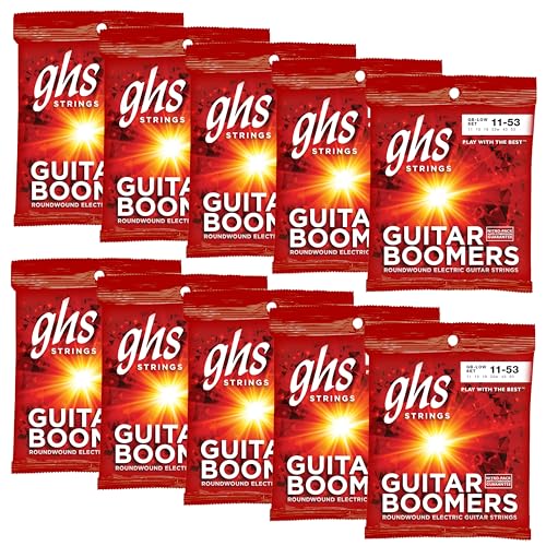 Image of GHS Strings, GB-LOW Boomers, Nickel Plated Steel Electric Guitar Strings, Legendary Strength, ntonation, Unrivaled Sustain, Brightness & Tone - Wound 3rd String - LOW TUNED Gauge-11-53, 10 SETS