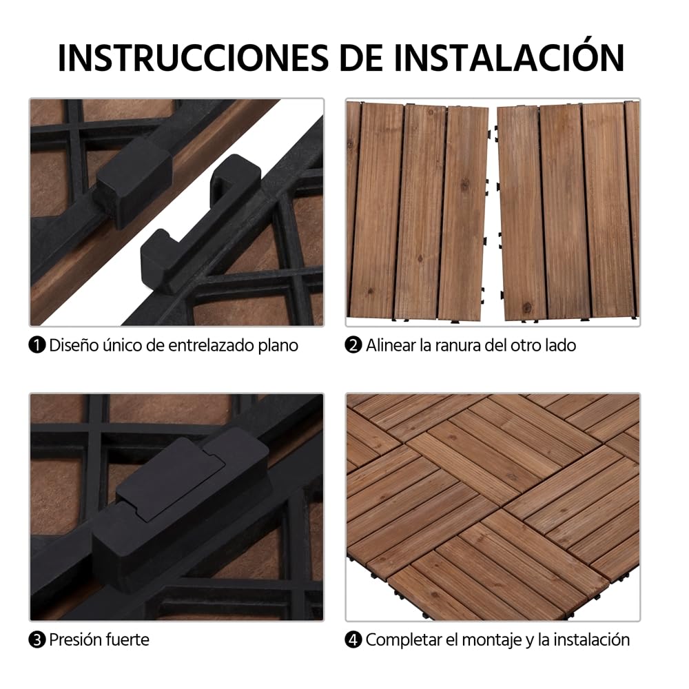 Yaheetech Set de 27 Baldosas de Abeto 30x30 cm para 2,6 m² 5 láminas de Suelo de Madera Piso Antideslizantes Terraza Piscina Jardín Patio Balcón Baño Marrón — view 7