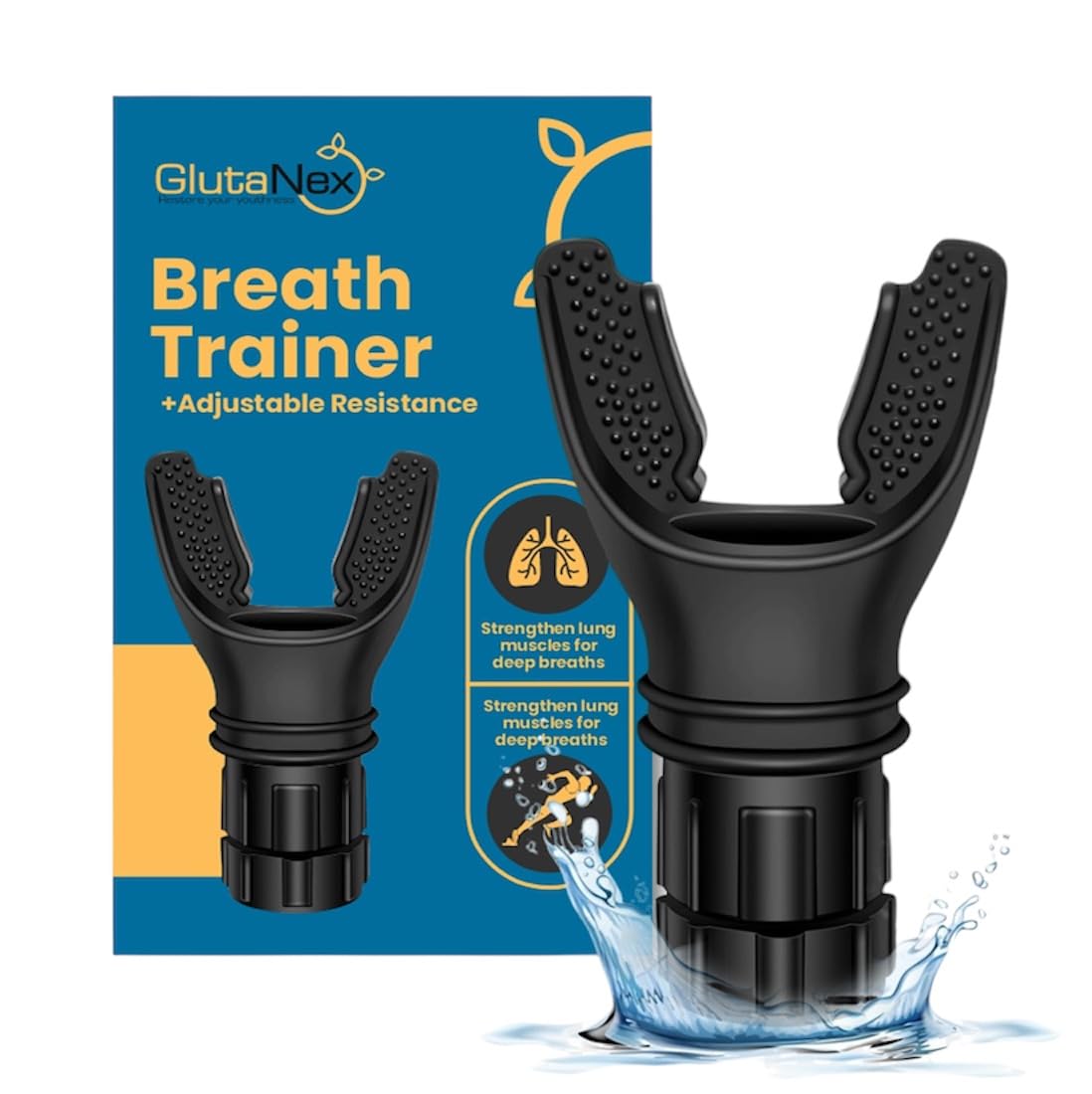 Glutanex Breathing Trainer | Breathing Resistance Trainer for Oral and Muscular Exercise | Lung Capacity Exercise Device | Lung Exerciser Equipment for Respiratory Muscle Exercise | Men and Women | Black