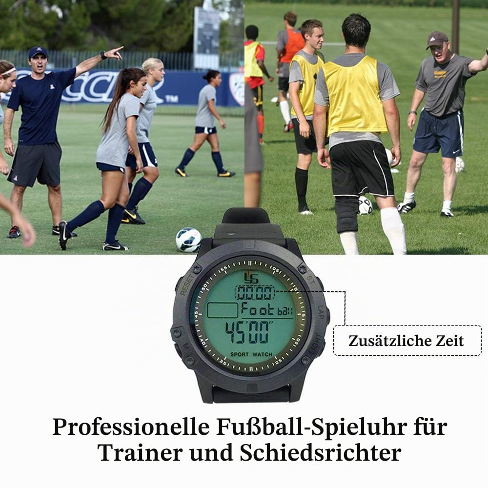 Digitale Schiedsrichteruhr, Sport Schiedsrichter Armbanduhr, Fußballspiel-Timer für Trainer, 100 Runden Speicher Stoppuhr, leuchtende Sportuhr mit 3 Zeilen, großem Display und Alarm