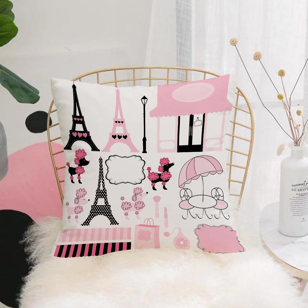 Hyosxw Paris And Pink Poodle Ooh La La Vector Illus - A10 Cushion Cover,Throw Pillow Case Home Decorative For Living Room Bedroom Sofa Chair 18X18 Inch,Paris And Pink Poodle Ooh La La Vector Illustration,Pillowcase 45X45cm