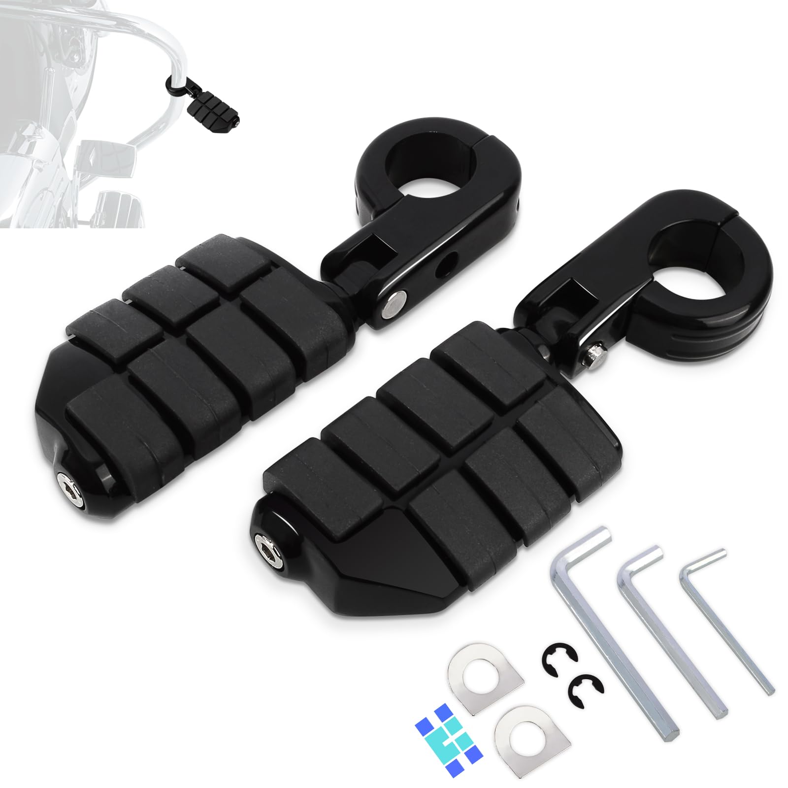 32 mm verstellbare Highway-Fußrasten mit P-Klemmen, universell passend für Harley, Honda, Kawasaki, Suzuki, Yamaha, Indianer, Victory Motorrad mit 3,2 cm Motorschutz/Sturzbügel, Schwarz #3