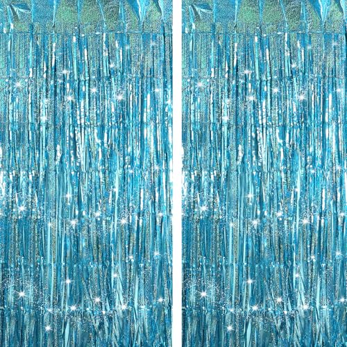 DOMMARE Light Blue Fringe Backdrop Curtains Party Decorations, Tinsel Streamers Birthday Decor for Women Men, Foil Photo Booth Props for Wedding, Baby Shower, Bachelorette, 2Pack 3.28X6.56Ft -  RainBack2m-2LBlue