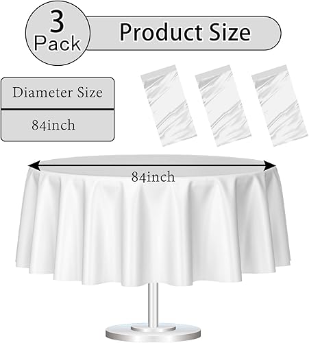 Miniatura 2 de HEIPINIUYE Paquete de 3 manteles redondos blancos de 84 pulgadas, desechables, de plástico, impermeables, para interiores y exteriores, fiestas,