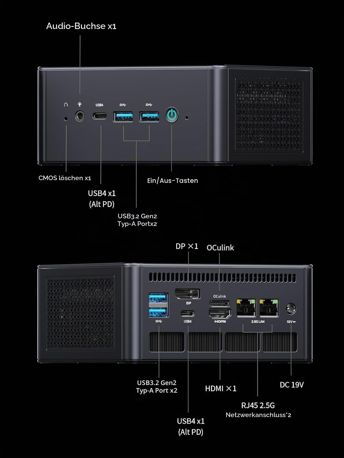 MINIS FORUM UM890 Pro Mini PC, AMD Ryzen 9 8945HS Prozessor, 8 Kerne/16 Threads bis zu 5,2 GHz, AMD Radeon 780M Grafikkarte, Barebone Version ohne RAM/SSD/OS, HDMI/DP/USB4 × 2, RJ45 2,5 G × 2/Oculink